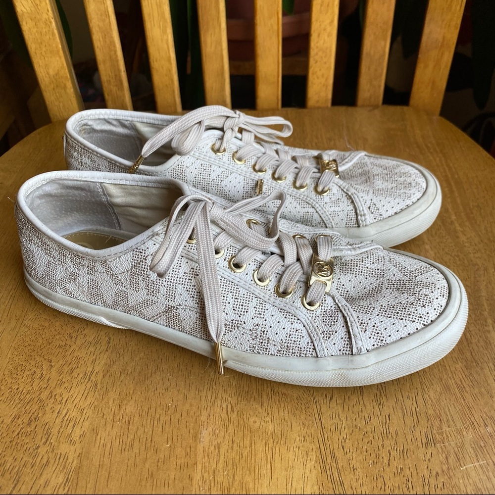Michael Kors Signature Vanilla Perforated Sneakers with gold accents